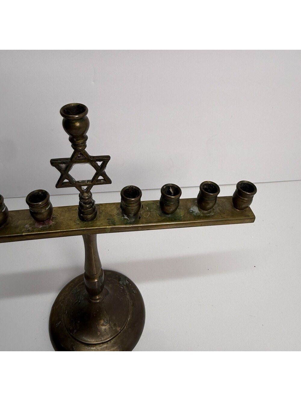 Vintage Solid Brass Menorah With Star of David Candelabra Judaism Candle Holder - Picture 4 of 8